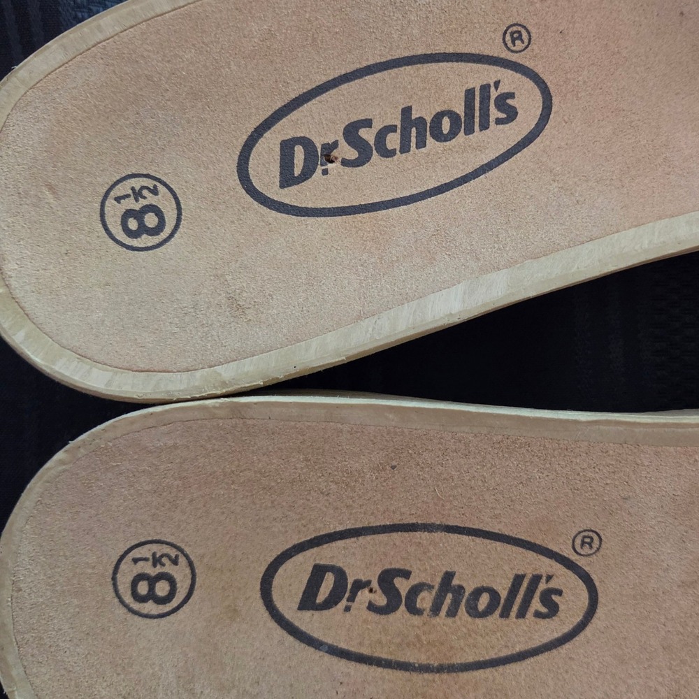 Dr Scholls Sandals Women Size 8.5 Blue Metallic Wooden Buckle Slides - Picture 6 of 9
